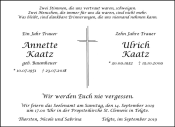 Anzeige von Ulrich Kaatz von Westfälische Nachrichten