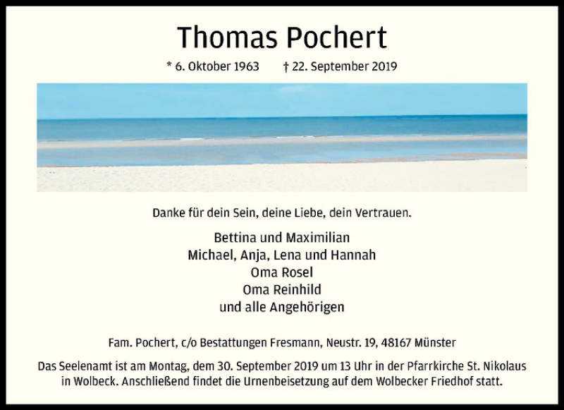  Traueranzeige für Thomas Pochert vom 25.09.2019 aus Westfälische Nachrichten