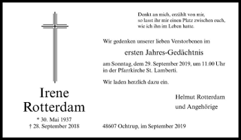 Anzeige von Irene Rotterdam von Westfälische Nachrichten