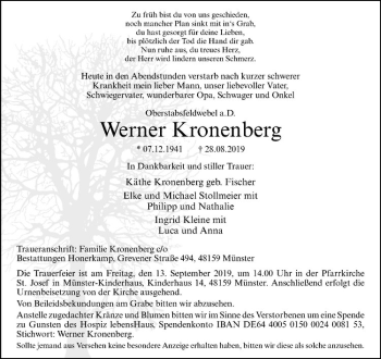 Anzeige von Werner Kronenberg von Westfälische Nachrichten