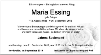 Anzeige von Maria Essing von Westfälische Nachrichten