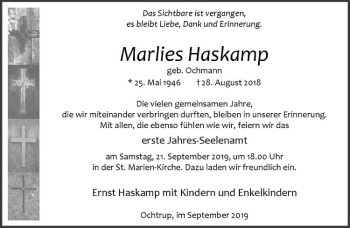 Anzeige von Marlies Haskamp von Westfälische Nachrichten
