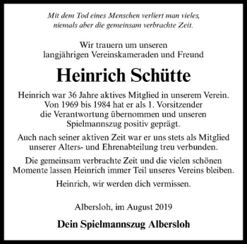 Anzeige von Heinrich Schütte von Westfälische Nachrichten