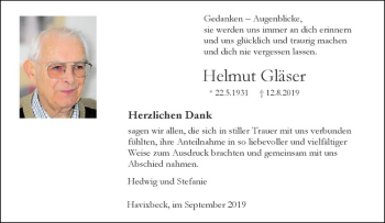 Anzeige von Helmut Gläser von Westfälische Nachrichten