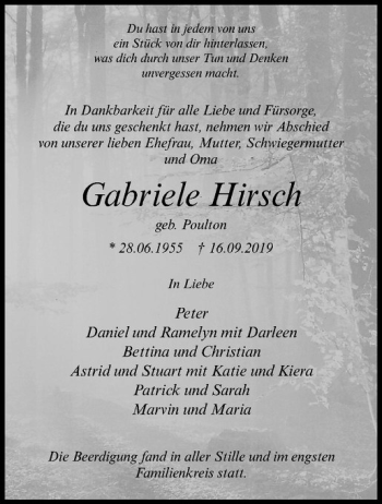 Anzeige von Gabriele Hirsch von Westfälische Nachrichten