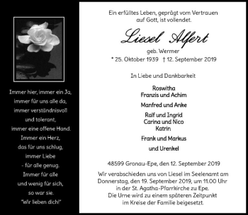 Anzeige von Liesel Alfert von Westfälische Nachrichten