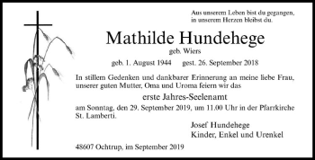 Anzeige von Mathilde Hundehege von Westfälische Nachrichten