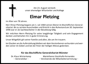 Anzeige von Elmar Pletzing von Westfälische Nachrichten