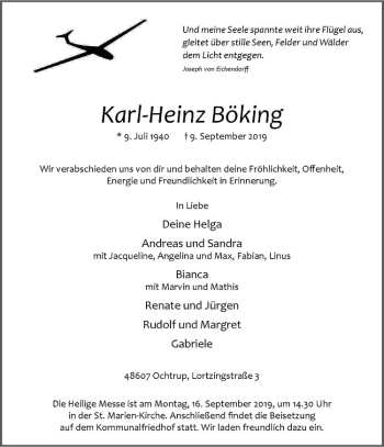 Anzeige von Karl-Heinz Böking von Westfälische Nachrichten