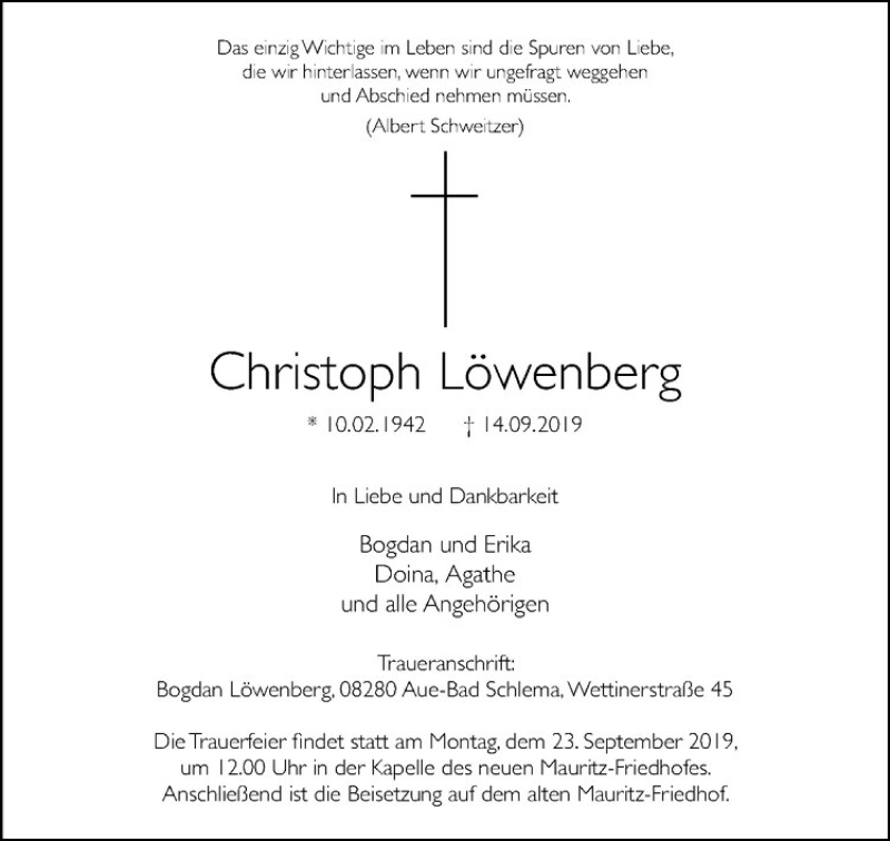  Traueranzeige für Christoph Löwenberg vom 18.09.2019 aus Westfälische Nachrichten