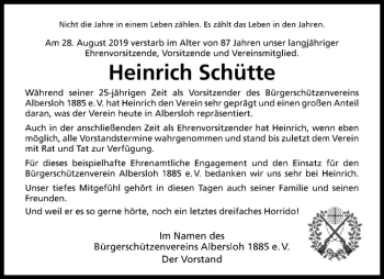 Anzeige von Heinrich Schütte von Westfälische Nachrichten