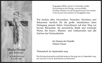 Anzeige von Maria Heuer von Westfälische Nachrichten