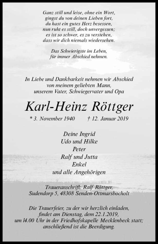  Traueranzeige für   vom 19.01.2019 aus Westfälische Nachrichten