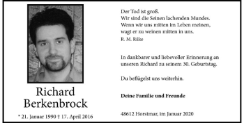 Anzeige von Richard Berkenbrock von Westfälische Nachrichten
