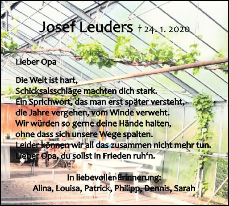  Traueranzeige für Josef Leuders vom 29.01.2020 aus Westfälische Nachrichten