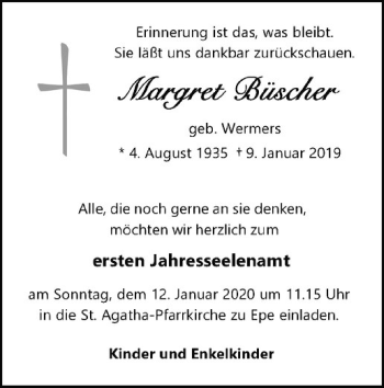 Anzeige von Margret Büscher von Westfälische Nachrichten
