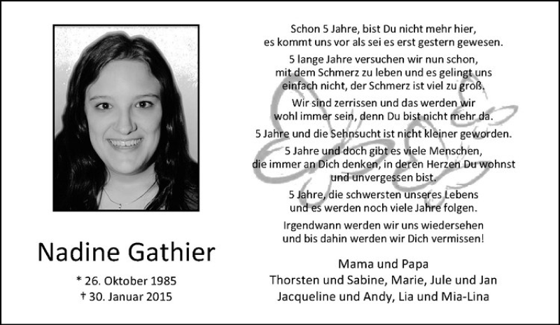  Traueranzeige für Nadine Gathier vom 30.01.2020 aus Westfälische Nachrichten
