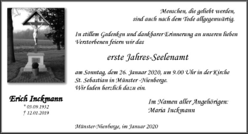 Anzeige von Erich Inckmann von Westfälische Nachrichten