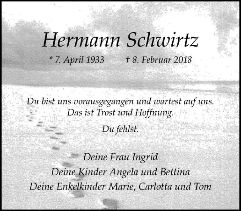  Traueranzeige für Hermann Schwirtz vom 08.02.2019 aus Westfälische Nachrichten