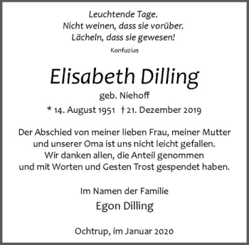Anzeige von Elisabeth Dilling von Westfälische Nachrichten