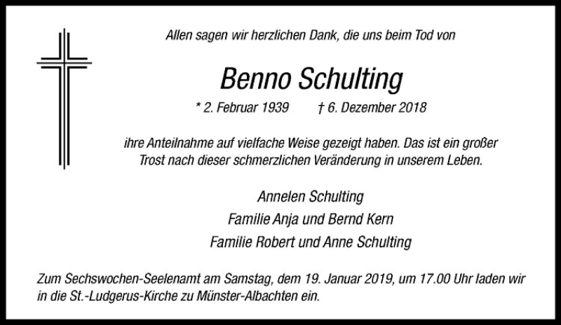  Traueranzeige für   vom 16.01.2019 aus Westfälische Nachrichten