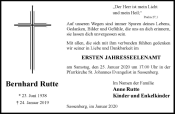 Anzeige von Bernhard Rutte von Westfälische Nachrichten