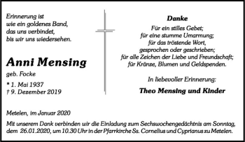 Anzeige von Anni Mensing von Westfälische Nachrichten