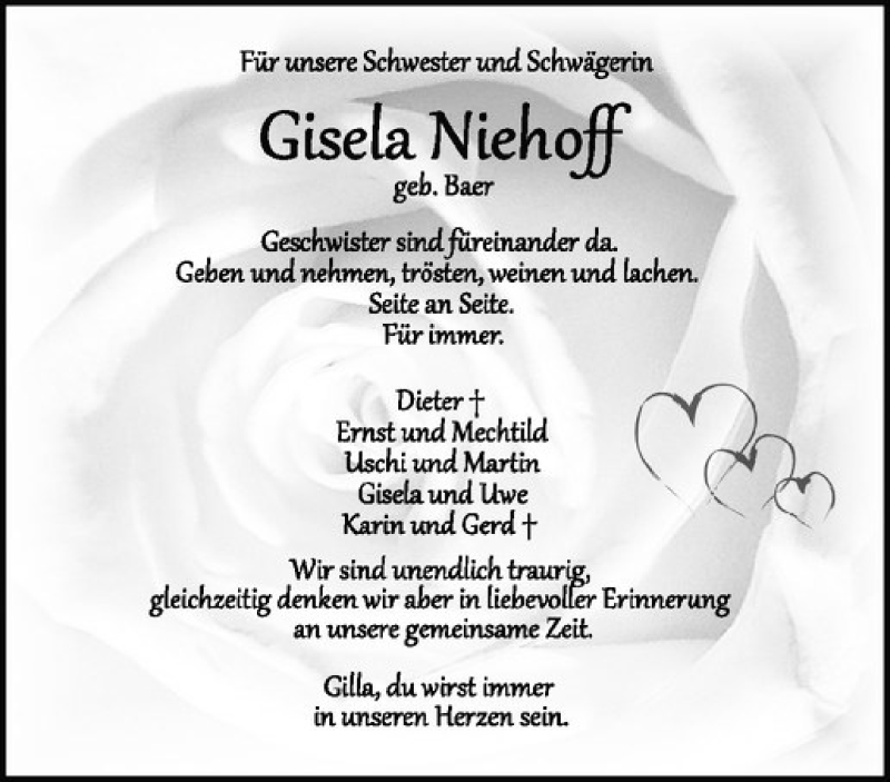  Traueranzeige für Gisela Niehoff vom 04.01.2020 aus Westfälische Nachrichten