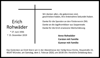 Anzeige von Erich Rohwäder von Westfälische Nachrichten