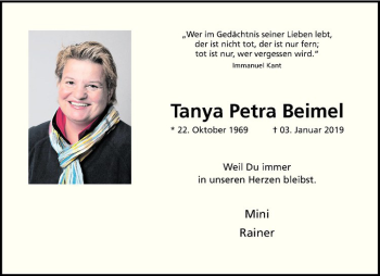 Anzeige von Tanya Petra Beimel von Westfälische Nachrichten