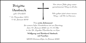 Anzeige von Brigitte Uesbeck von Westfälische Nachrichten