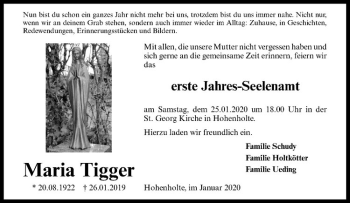 Anzeige von Maria Tigger von Westfälische Nachrichten