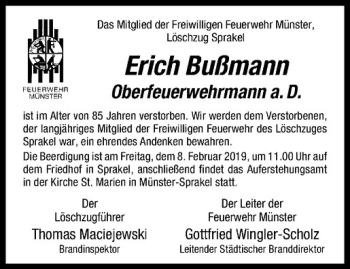 Anzeige von Erich Bußmann von Westfälische Nachrichten
