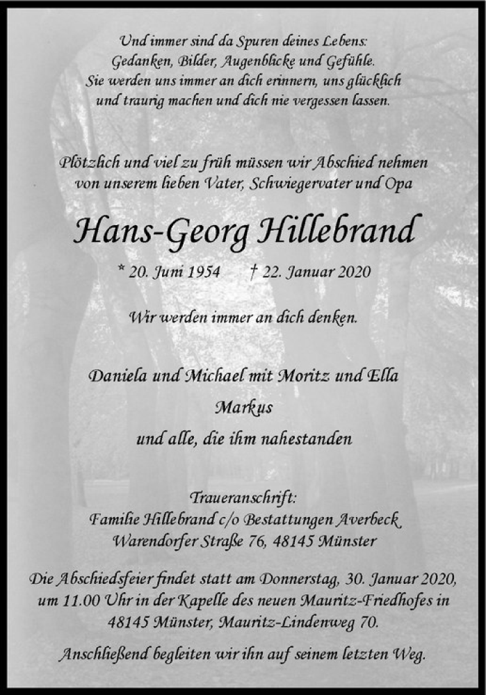  Traueranzeige für Annette Hillebrand vom 25.01.2020 aus Westfälische Nachrichten