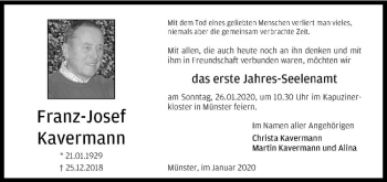 Anzeige von Franz-Josef Kavermann von Westfälische Nachrichten