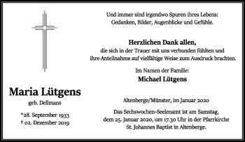 Anzeige von Maria Lütgens von Westfälische Nachrichten