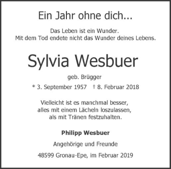 Anzeige von Sylvia Wesbuer von Westfälische Nachrichten