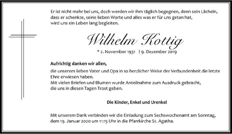  Traueranzeige für Inge Kottig vom 13.01.2020 aus Westfälische Nachrichten
