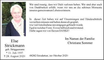 Anzeige von Else Strickmann von Westfälische Nachrichten