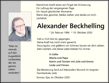 Anzeige von Alexander Beckhelling von Westfälische Nachrichten