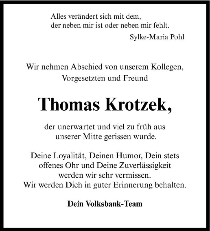  Traueranzeige für Thomas Krotzek vom 23.10.2020 aus Westfälische Nachrichten