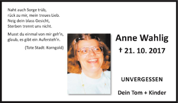 Anzeige von Anne Wahlig von Westfälische Nachrichten