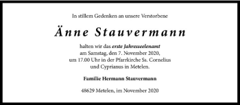 Anzeige von Änne Stauvermann von Westfälische Nachrichten