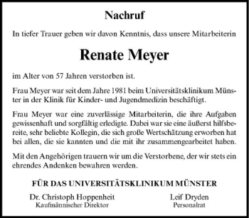 Anzeige von Renate Meyer von Westfälische Nachrichten