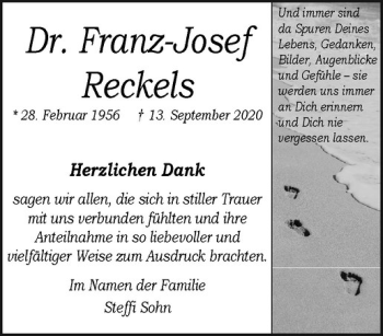 Anzeige von Dr. Franz-Josef Reckels von Westfälische Nachrichten