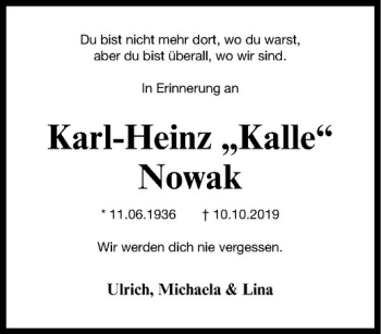 Anzeige von Karl-Heinz Nowak von Westfälische Nachrichten