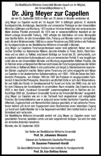 Anzeige von Jürg Meyer zur Capellen von Westfälische Nachrichten