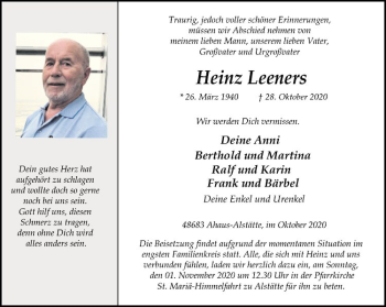 Anzeige von Heinz Leeners von Westfälische Nachrichten