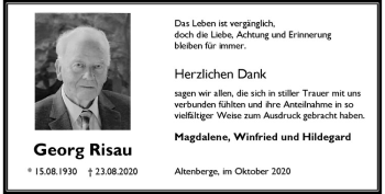 Anzeige von Georg Risau von Westfälische Nachrichten