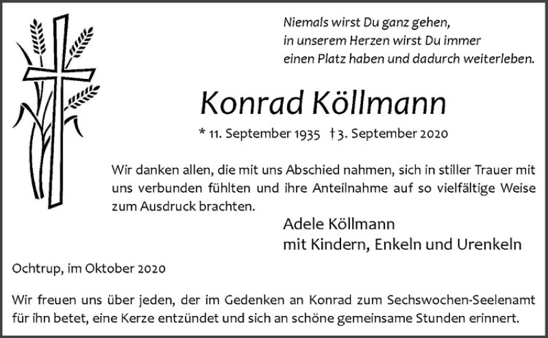  Traueranzeige für Konrad Köllmann vom 21.10.2020 aus Westfälische Nachrichten